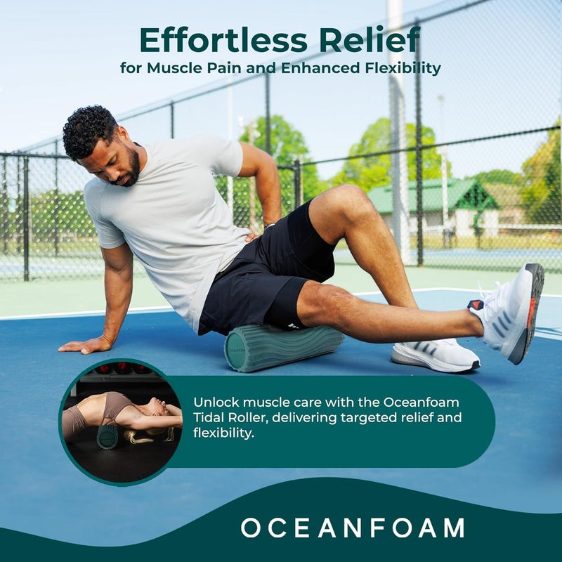 Oceanfoam Tidal Roller - Jade - Muscle Massage Foam Roller for Back Pain & Stretching - Firm and Ergonomic Wide Wave Textured - Yoga, Athletics, & Wellness - Full Size, 20" x 5" - Image 4